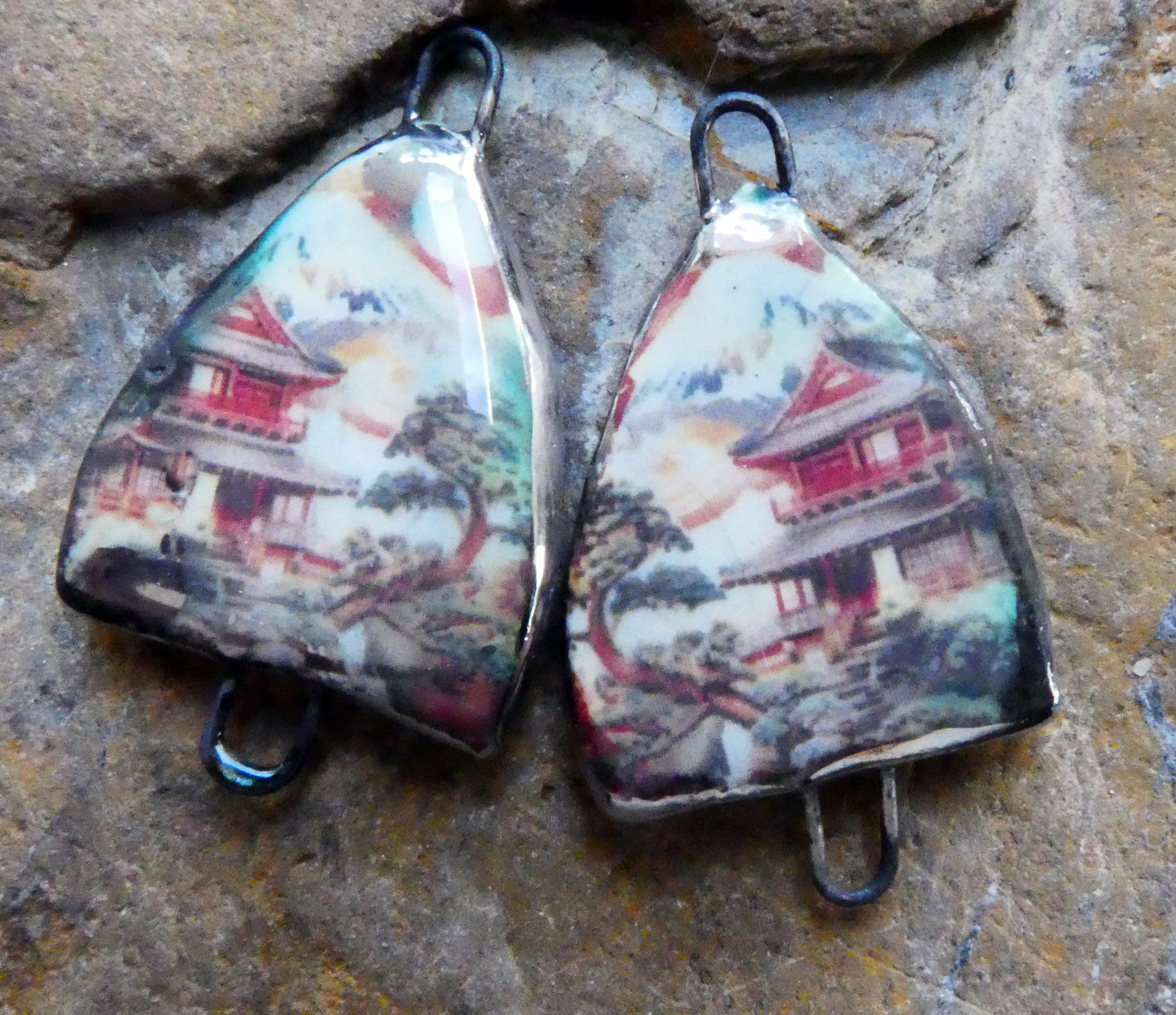 Ceramic Arch Japanese Art Earring Connectors - #5