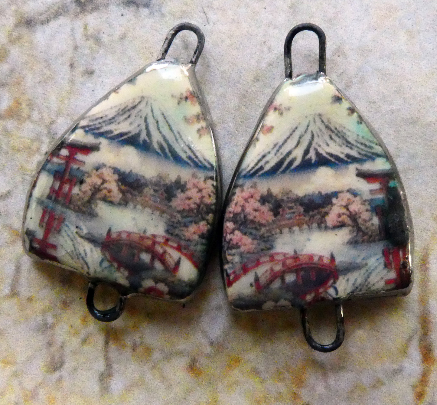 Ceramic Arch Japanese Art Earring Connectors - #6
