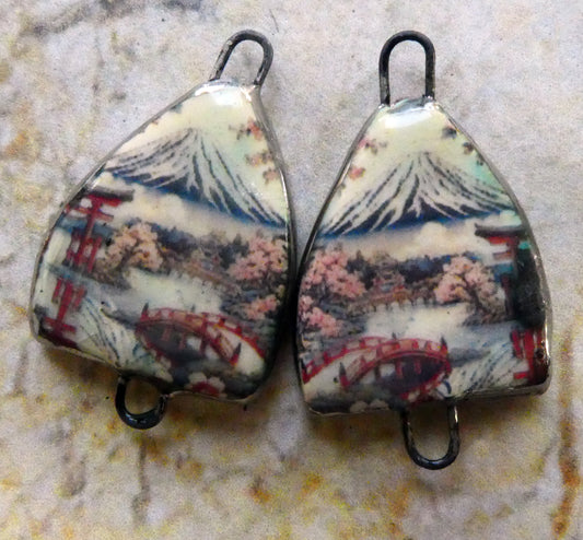 Ceramic Arch Japanese Art Earring Connectors - #6