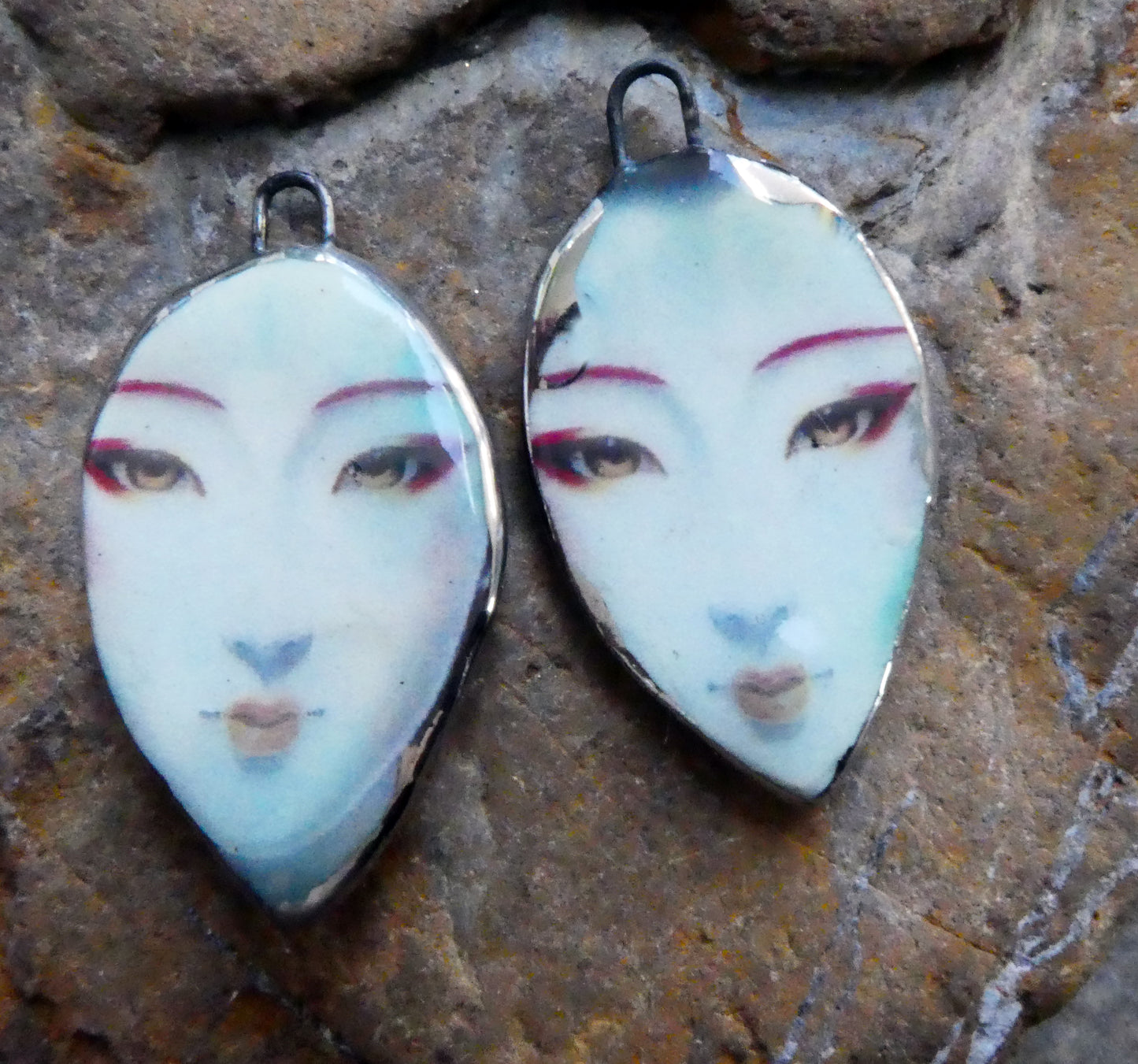 Ceramic Geisha Decal Face Charms -#2