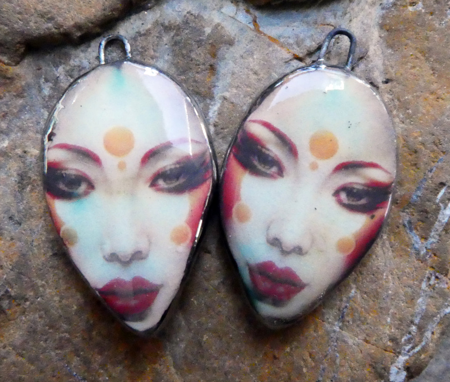 Ceramic Geisha Decal Face Charms -#3