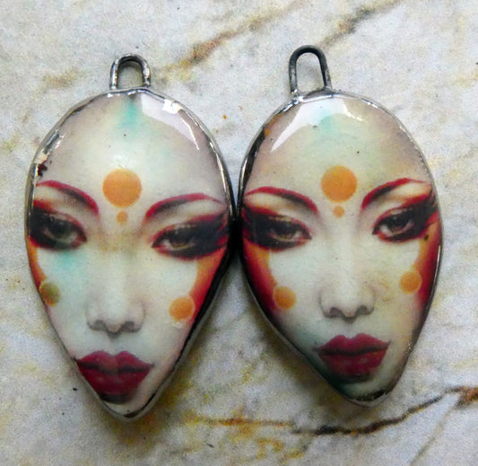Ceramic Geisha Decal Face Charms -#3