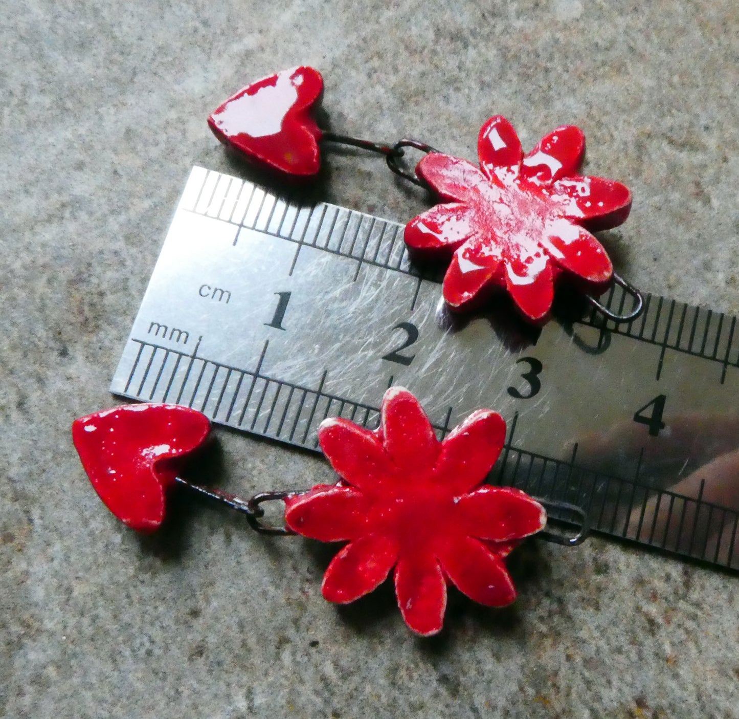 Ceramic Flower and Heart Dangles - Red