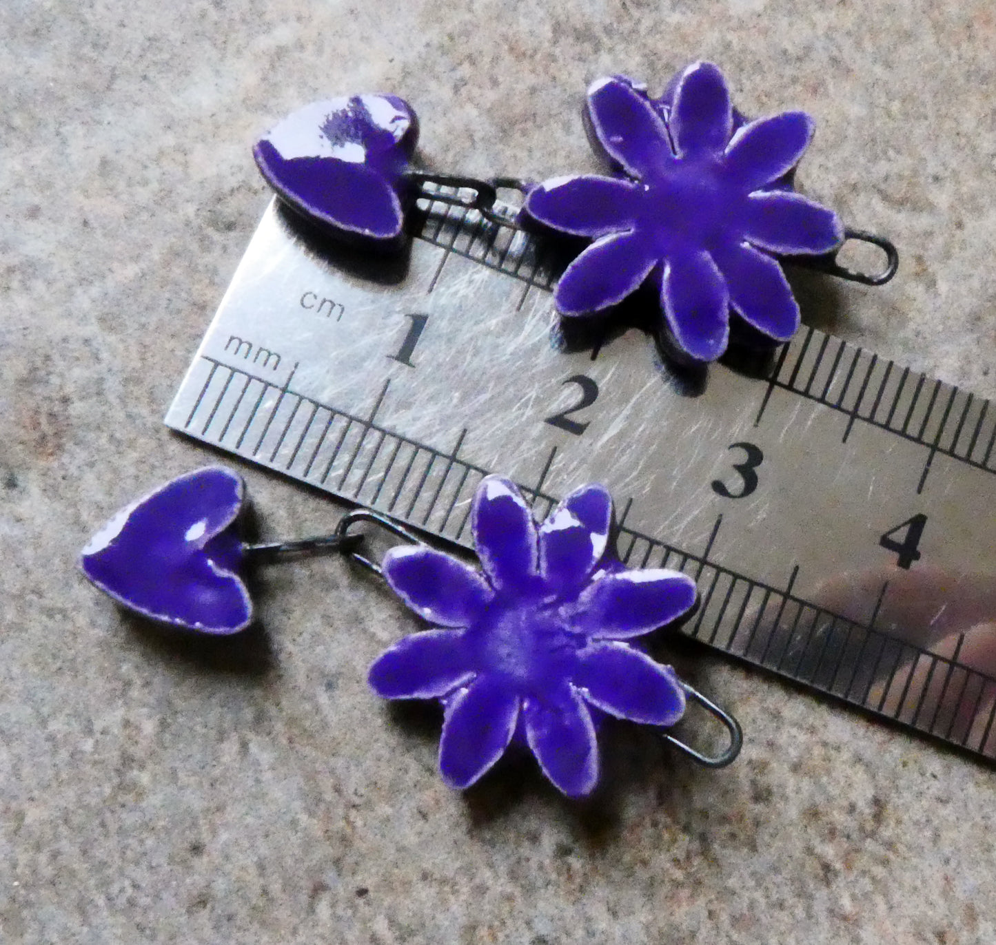 Ceramic Flower and Heart Dangles - Dark Purple