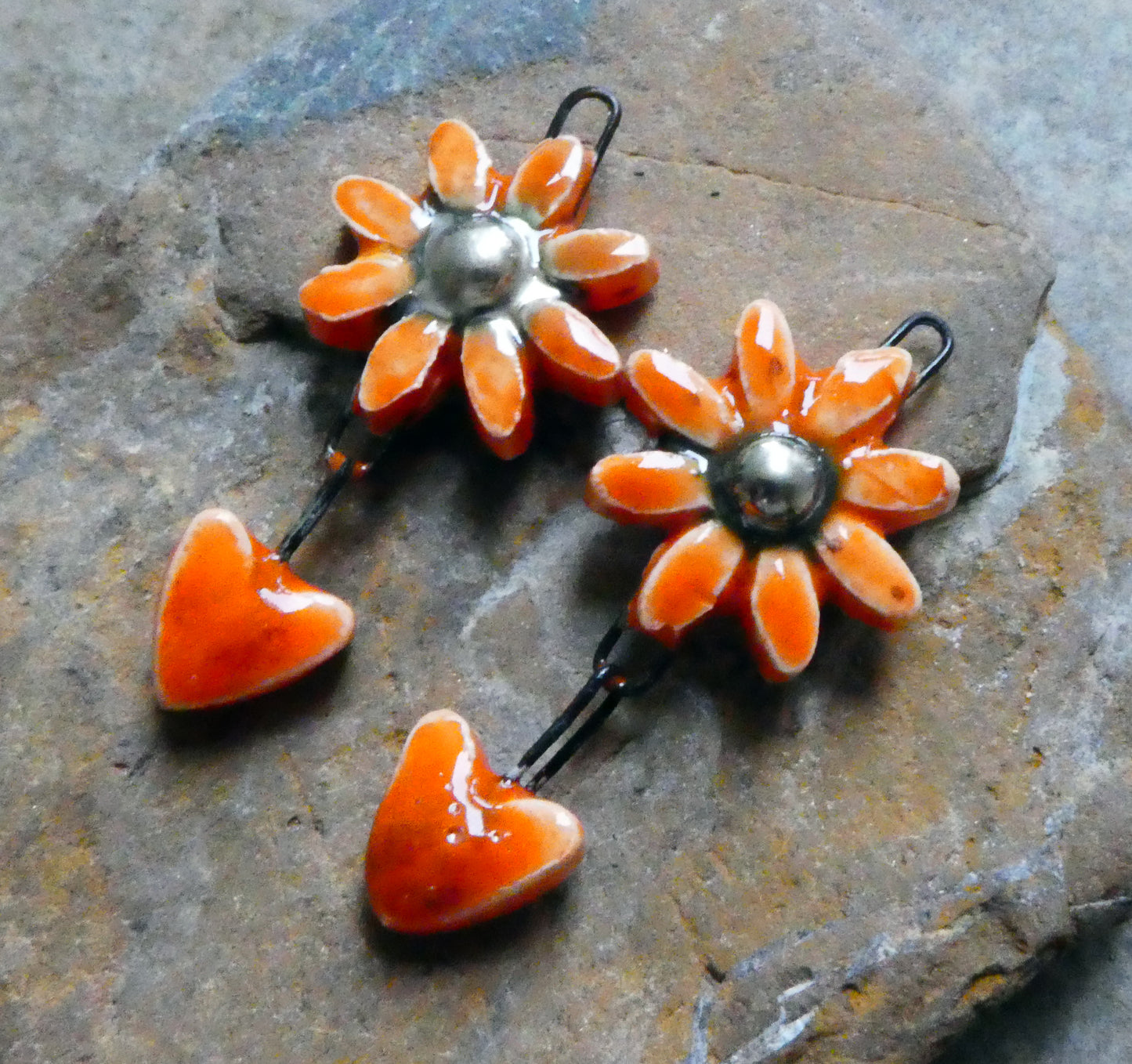 Ceramic Flower and Heart Dangles - Wildfire