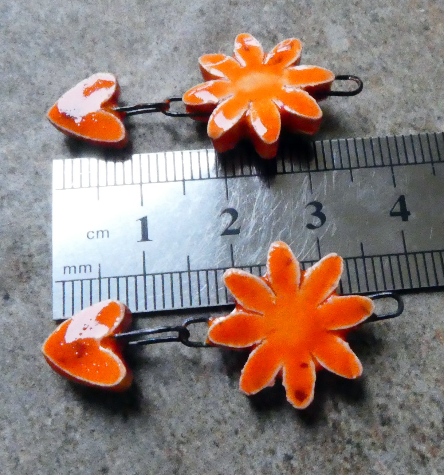 Ceramic Flower and Heart Dangles - Wildfire