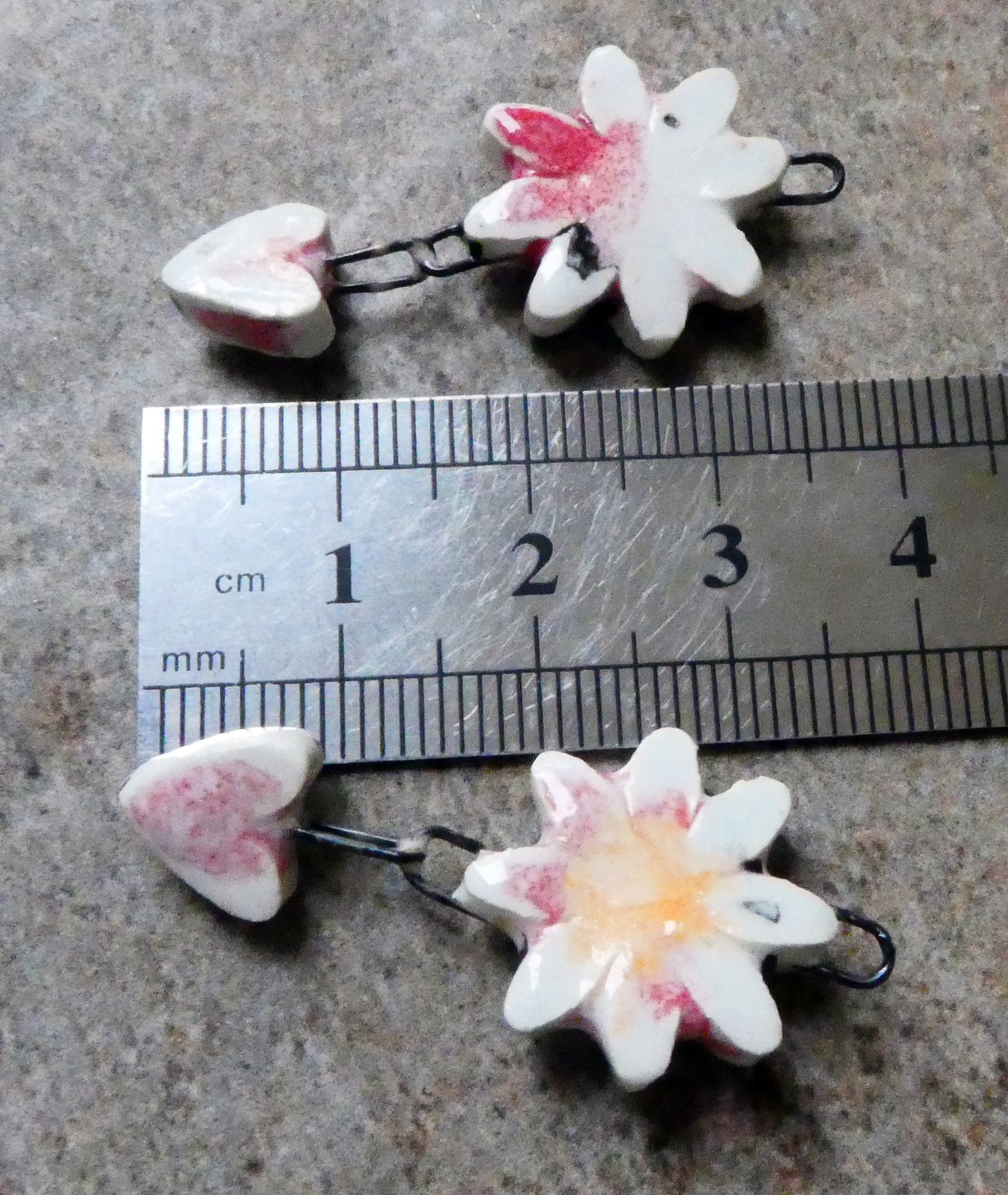 Ceramic Flower and Heart Dangles - Poppy Fields