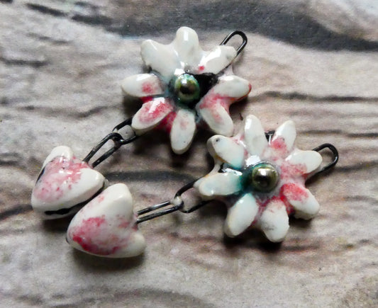 Ceramic Flower and Heart Dangles - Poppy Fields