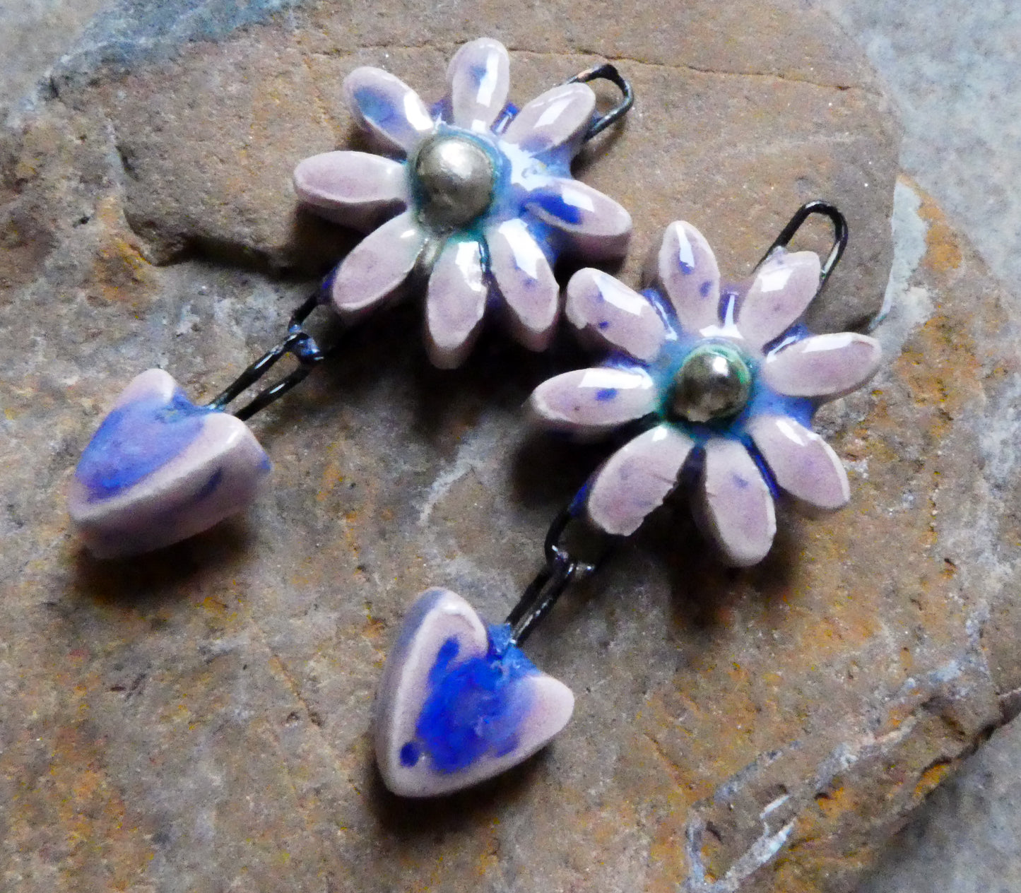 Ceramic Flower and Heart Dangles - Berry Berry Pie