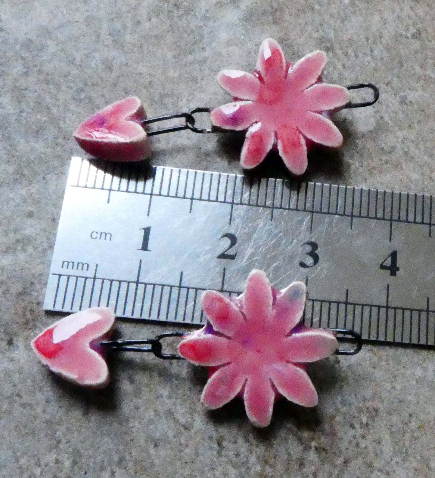 Ceramic Flower and Heart Dangles - Berry Tart