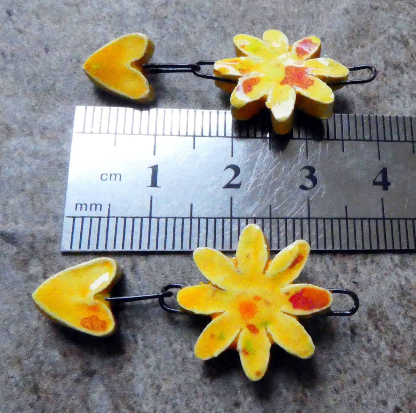 Ceramic Flower and Heart Dangles - Sassy Orange