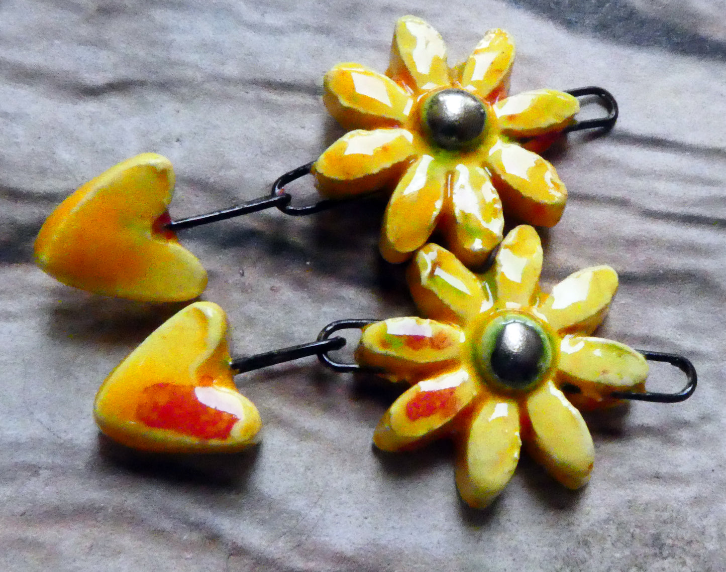 Ceramic Flower and Heart Dangles - Sassy Orange