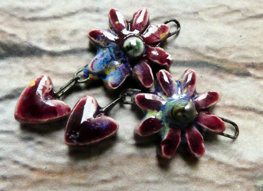Ceramic Flower and Heart Dangles - Sailors Delight