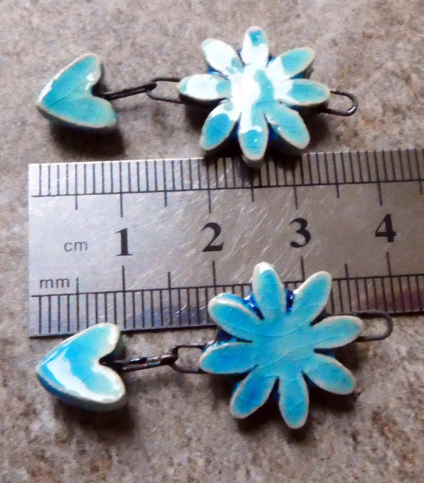 Ceramic Flower and Heart Dangles - Taunton Turquoise
