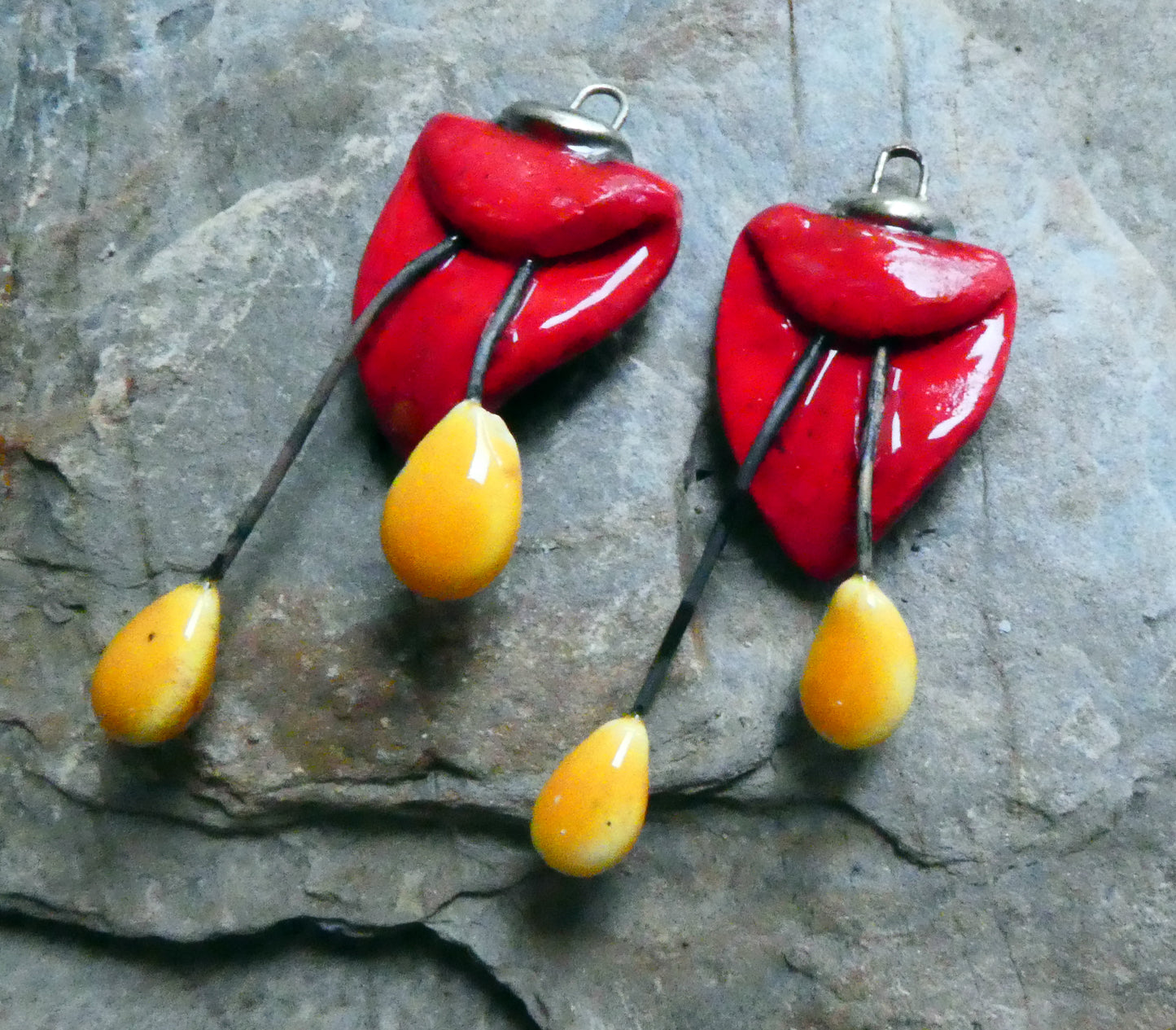 Ceramic Folded Flower Dangles - Red