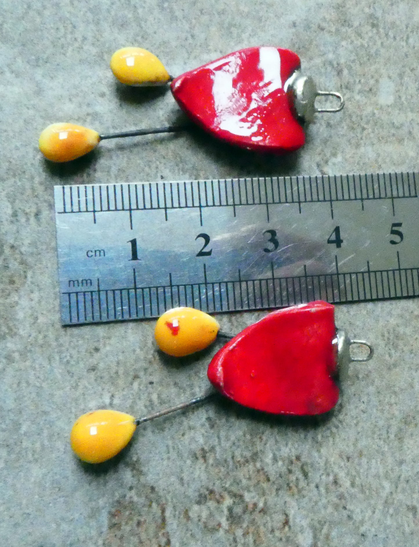 Ceramic Folded Flower Dangles - Red