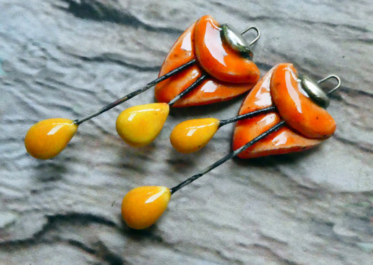 Ceramic Folded Flower Dangles - Wildfire