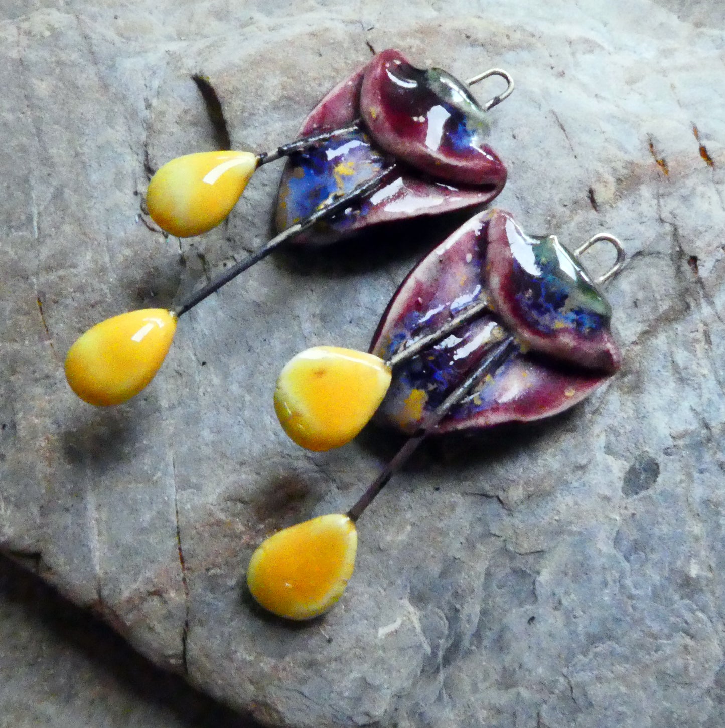 Ceramic Folded Flower Dangles - Sailors Delight