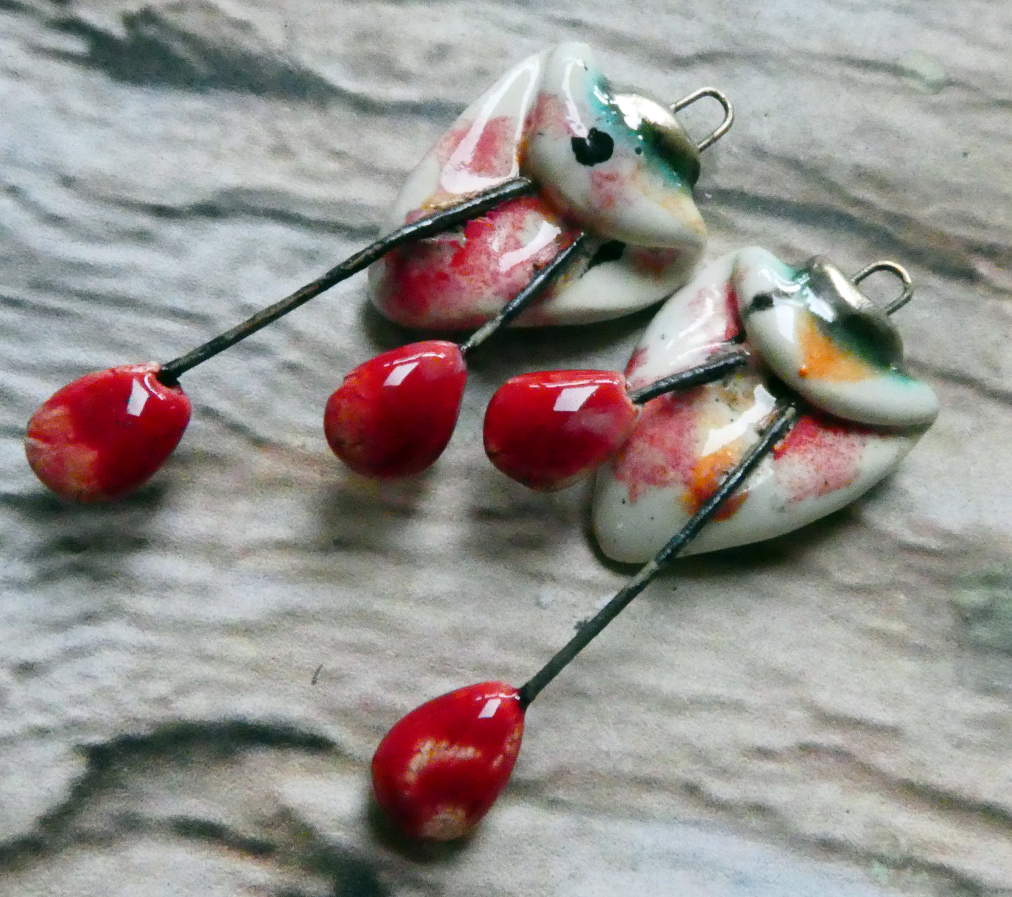 Ceramic Folded Flower Dangles - Poppy Fields