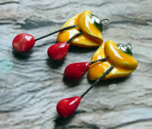 Ceramic Folded Flower Dangles - Yellow