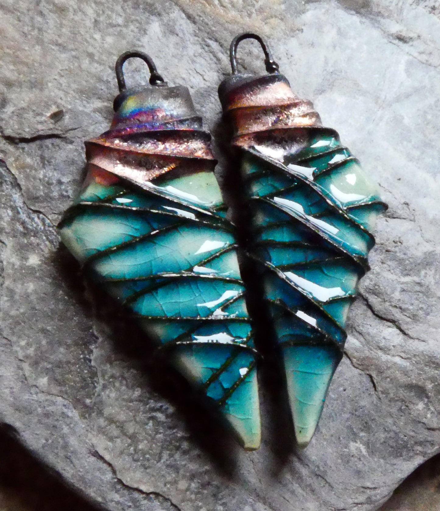 Ceramic Wire Wrapped Stone Cut Charms - Taunton Turquoise