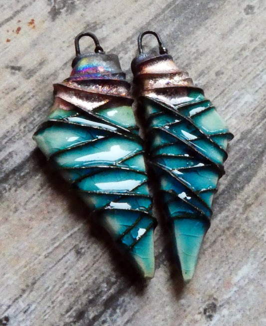 Ceramic Wire Wrapped Stone Cut Charms - Taunton Turquoise