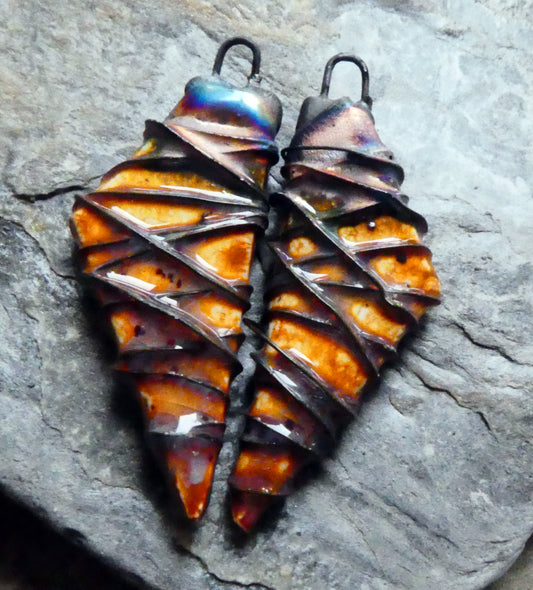 Ceramic Wire Wrapped Stone Cut Charms - Amber Ash