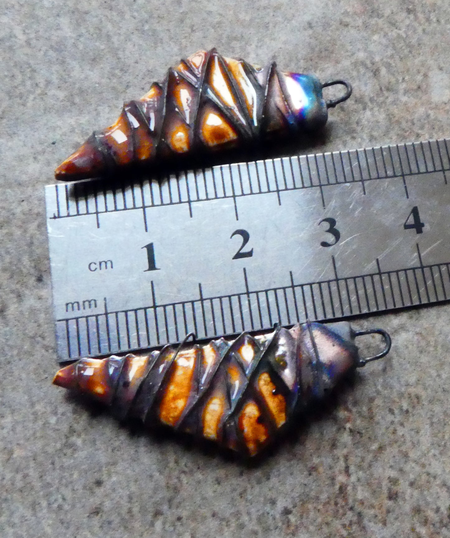 Ceramic Wire Wrapped Stone Cut Charms - Amber Ash
