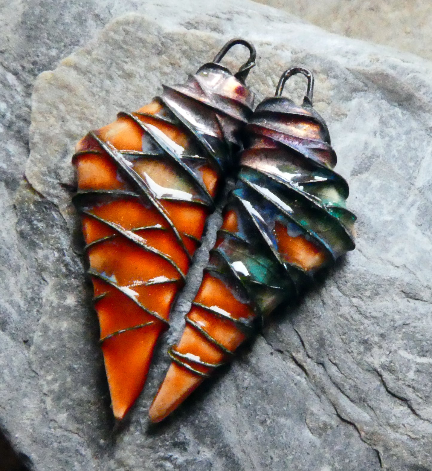 Ceramic Wire Wrapped Stone Cut Charms - Vermillion Sunburst