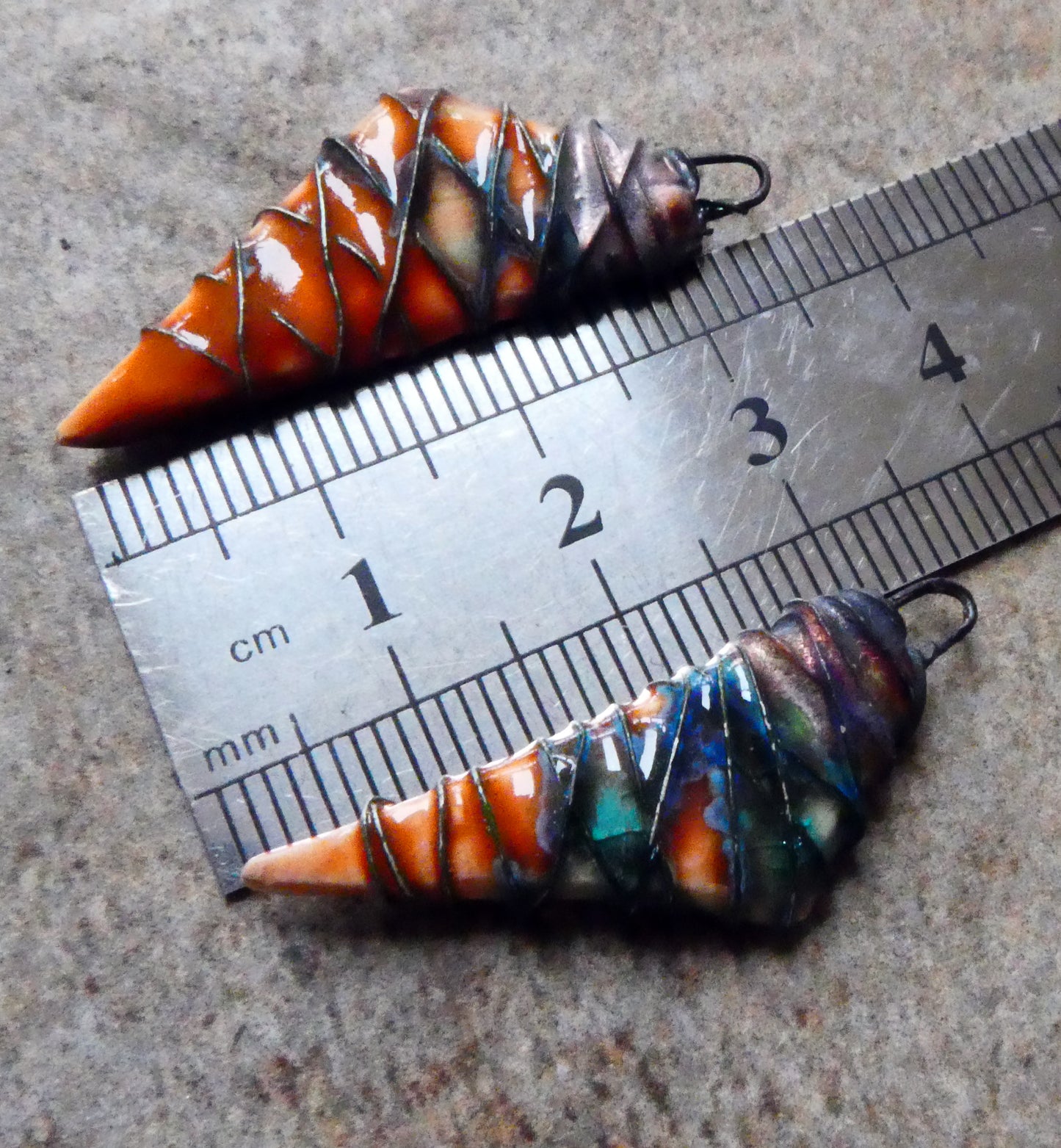 Ceramic Wire Wrapped Stone Cut Charms - Vermillion Sunburst