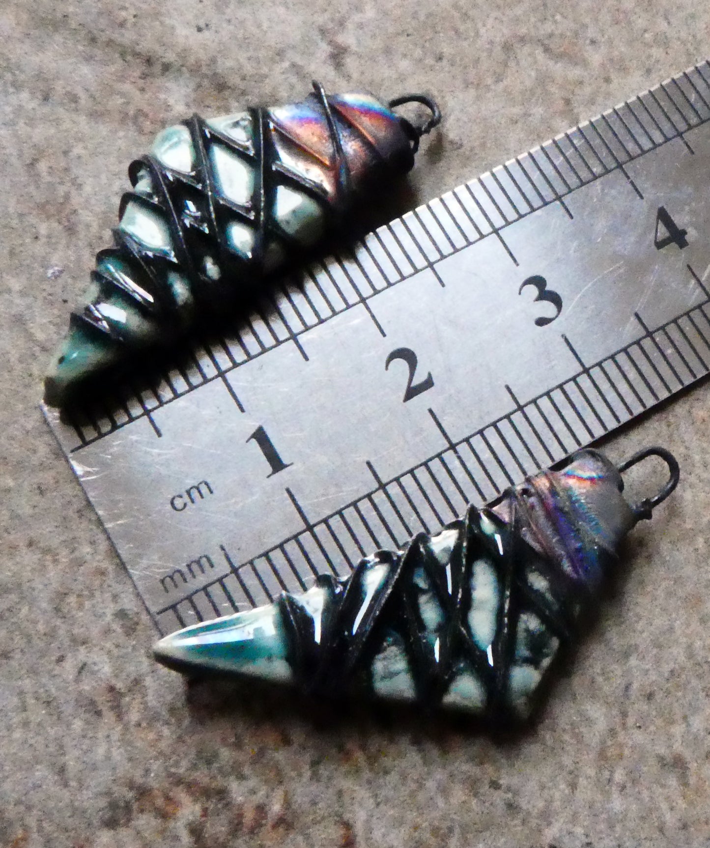 Ceramic Wire Wrapped Stone Cut Charms - Ocean Mist