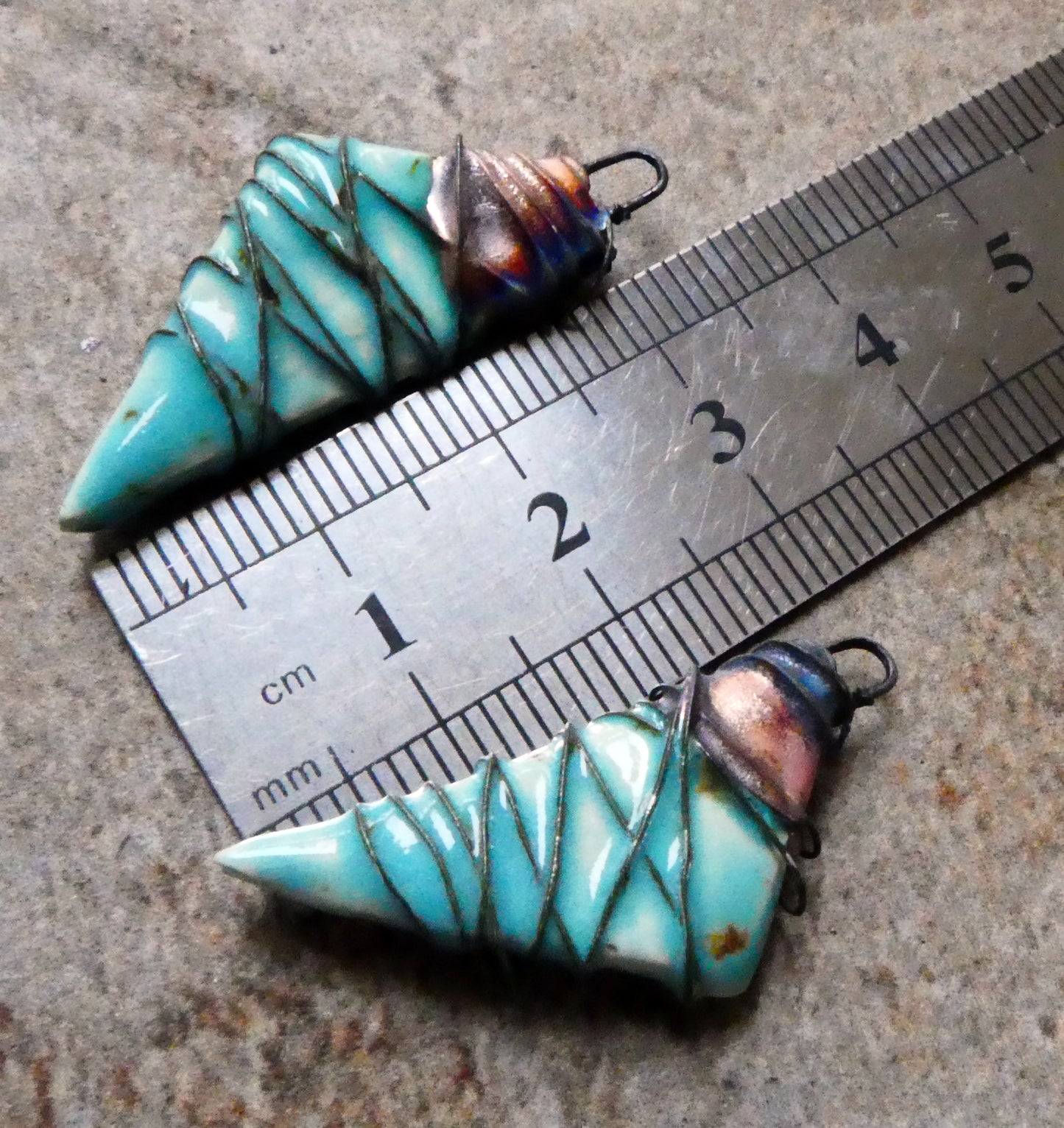 Ceramic Wire Wrapped Stone Cut Charms - Blue Guppy