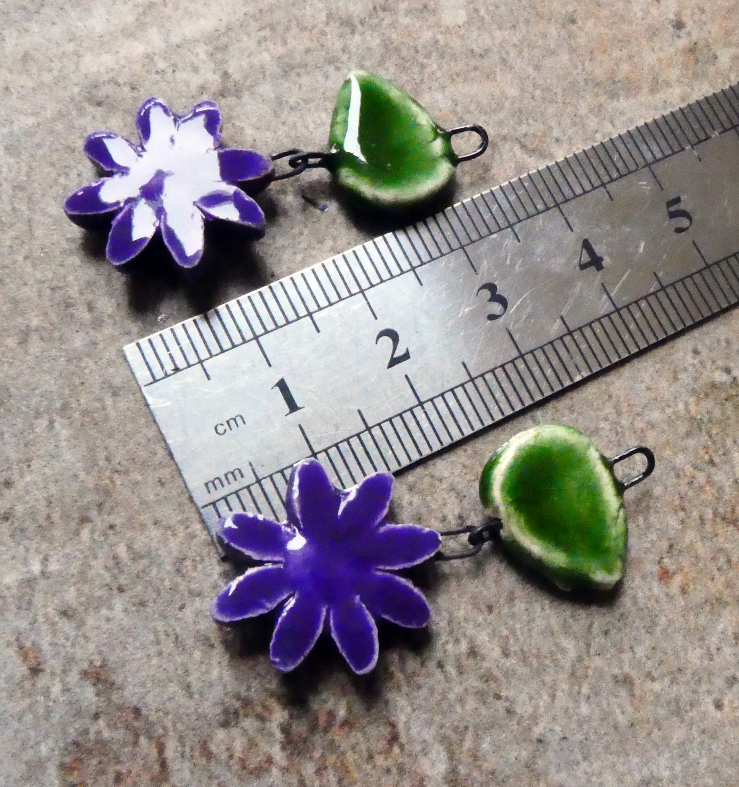 Ceramic Flower and Leaf Dangles - Dark Purple