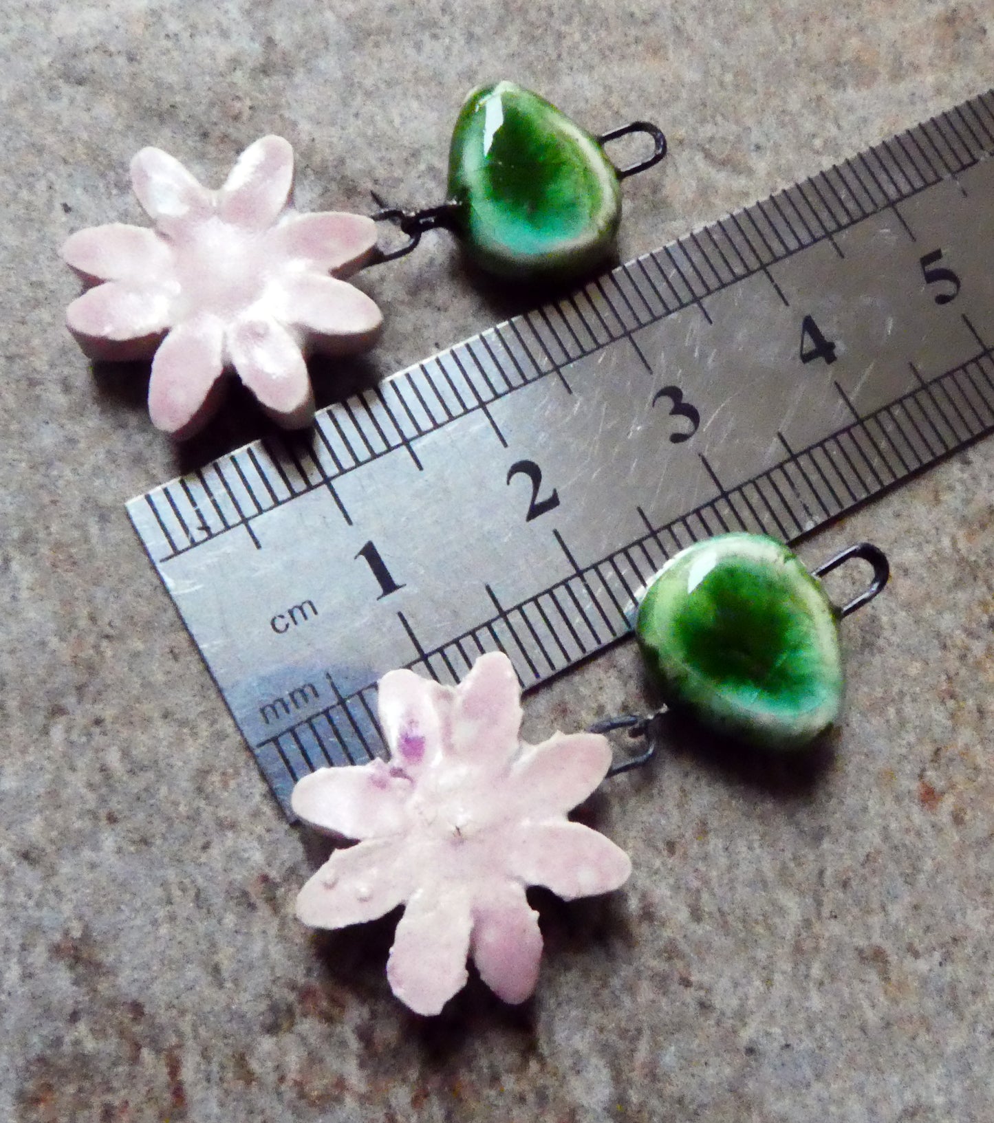 Ceramic Flower and Leaf Dangles - Pink Plum