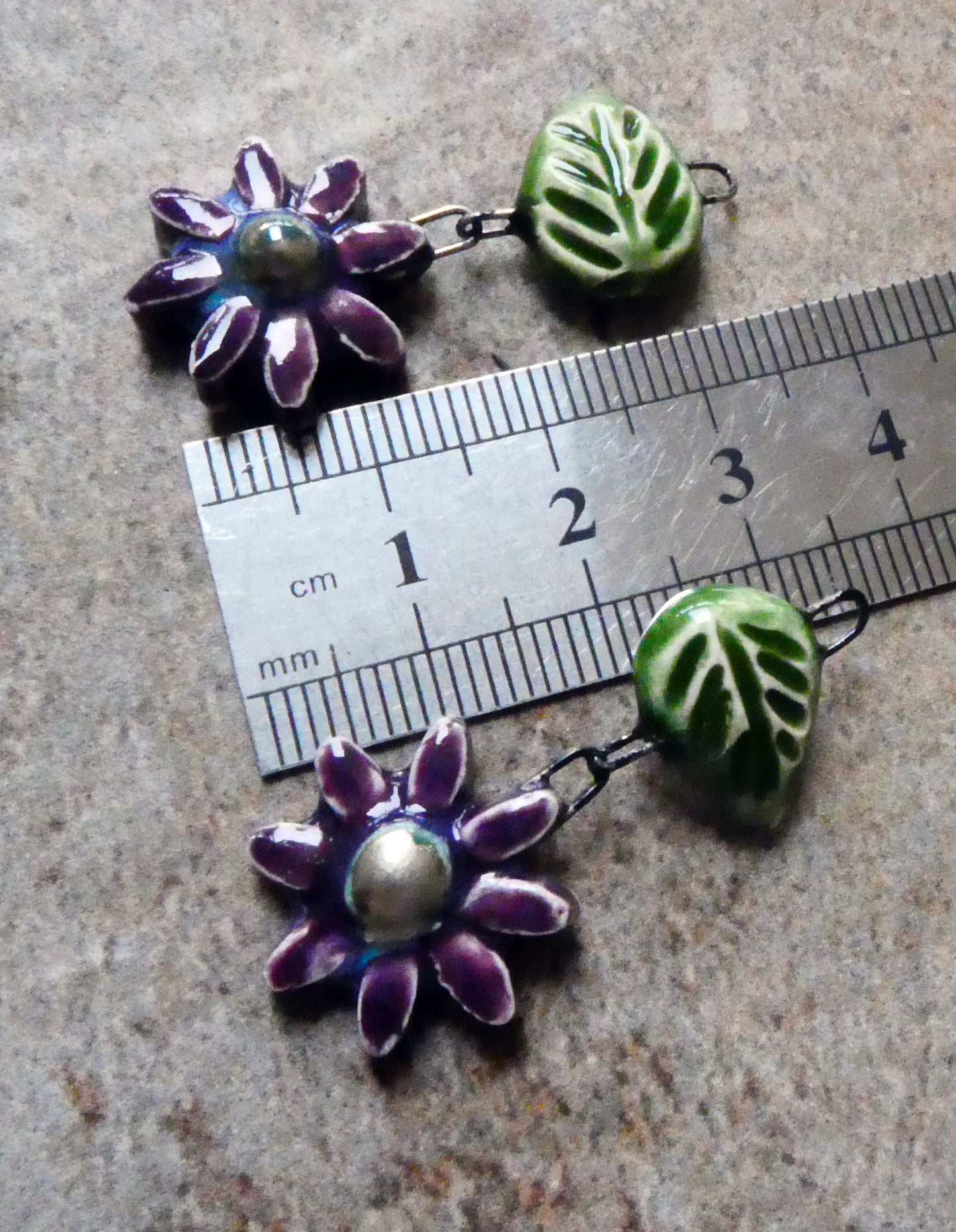 Ceramic Flower and Leaf Dangles - Royal Fantasy