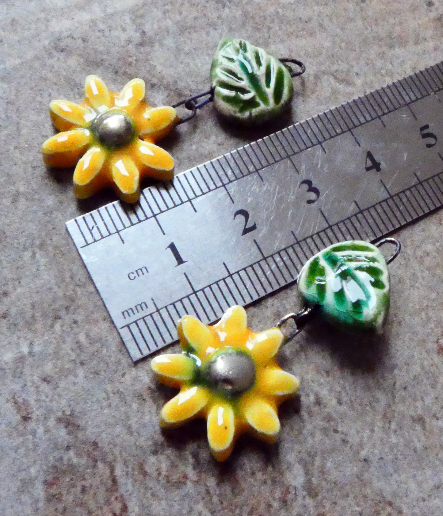 Ceramic Flower and Leaf Dangles - Yellow