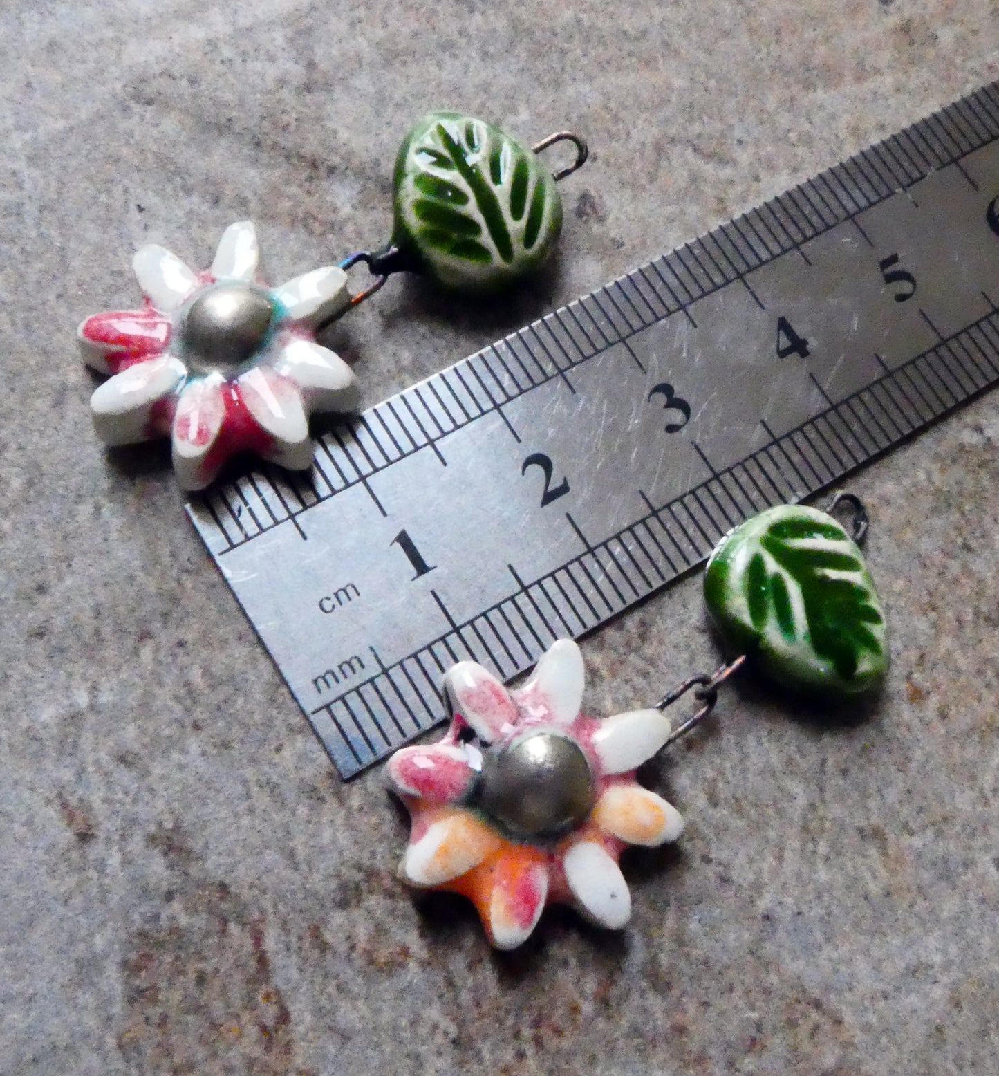 Ceramic Flower and Leaf Dangles - Poppy Fields