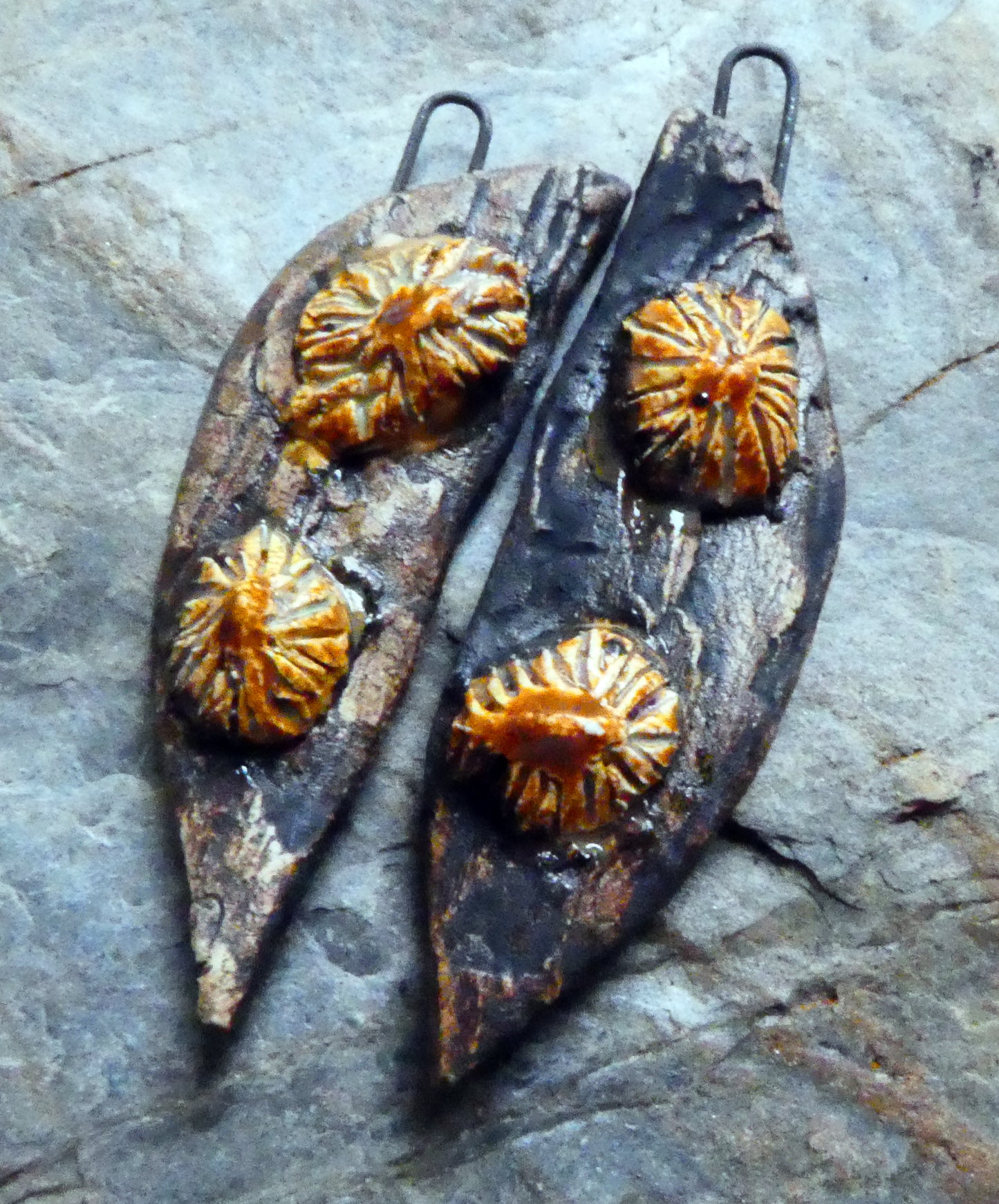 Ceramic Driftwood Shards with Limpets Earring Charms - Amber Ash