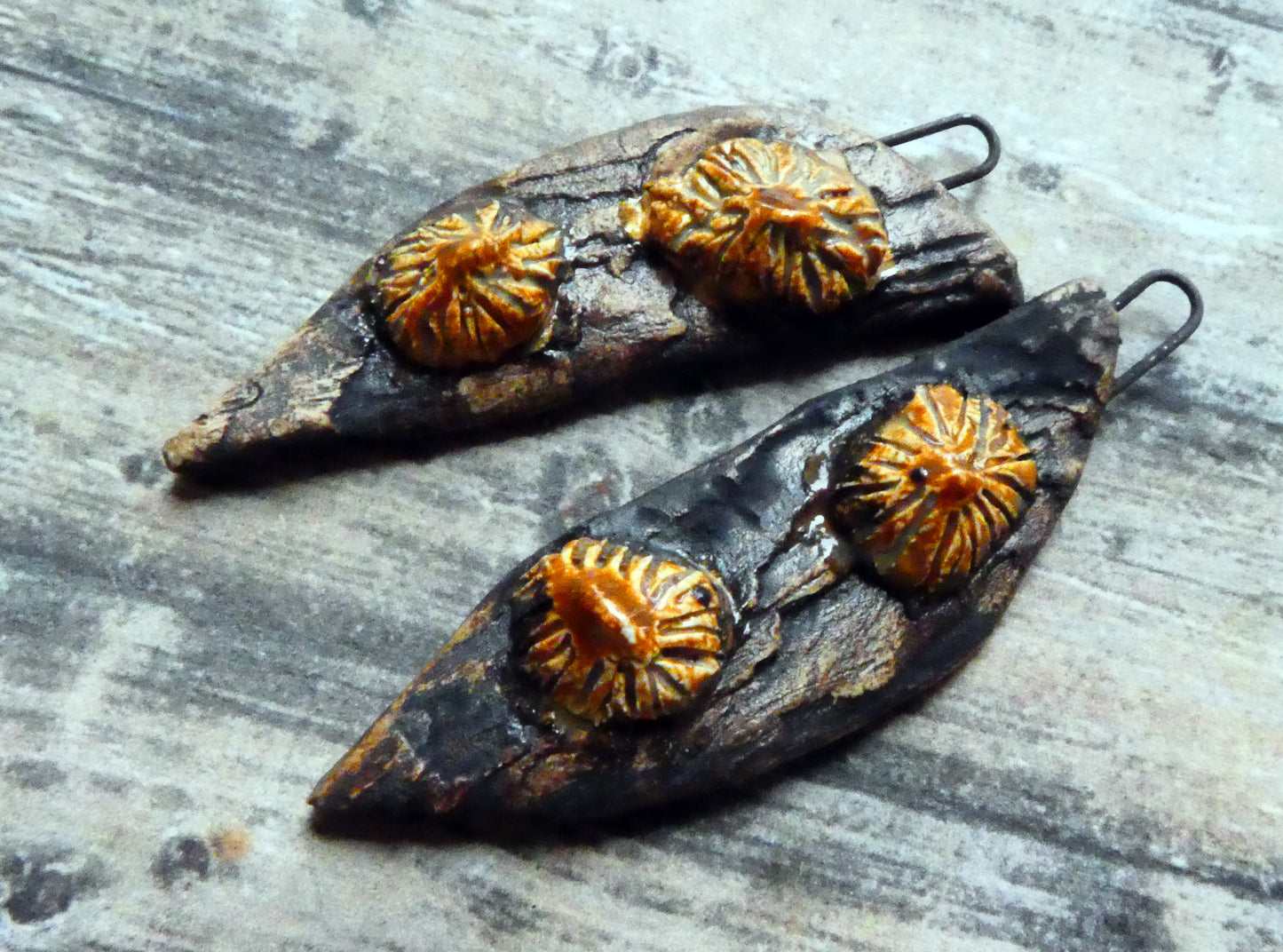 Ceramic Driftwood Shards with Limpets Earring Charms - Amber Ash