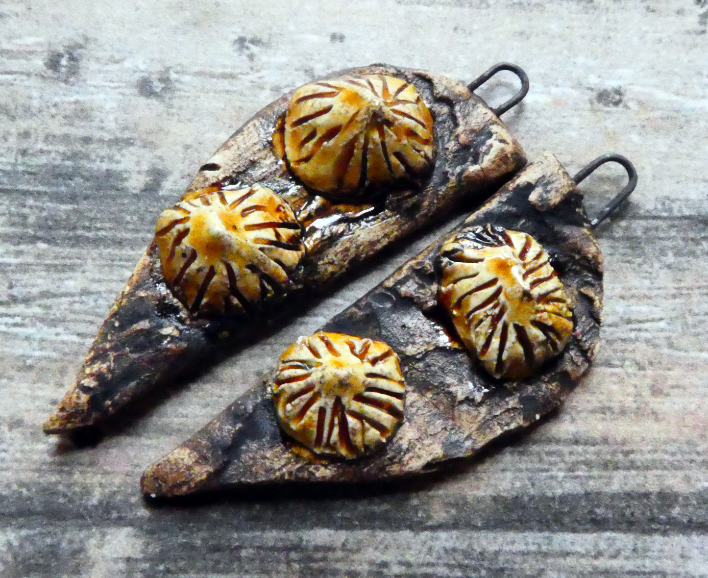 Ceramic Driftwood Shards with Limpets Earring Charms - Cognac