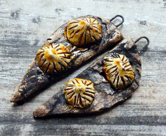 Ceramic Driftwood Shards with Limpets Earring Charms - Cognac