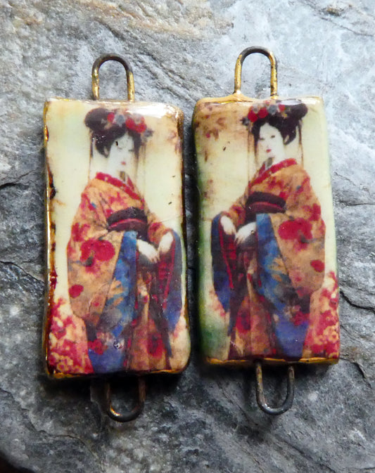 Ceramic Japanese Art Earring Connectors - #4