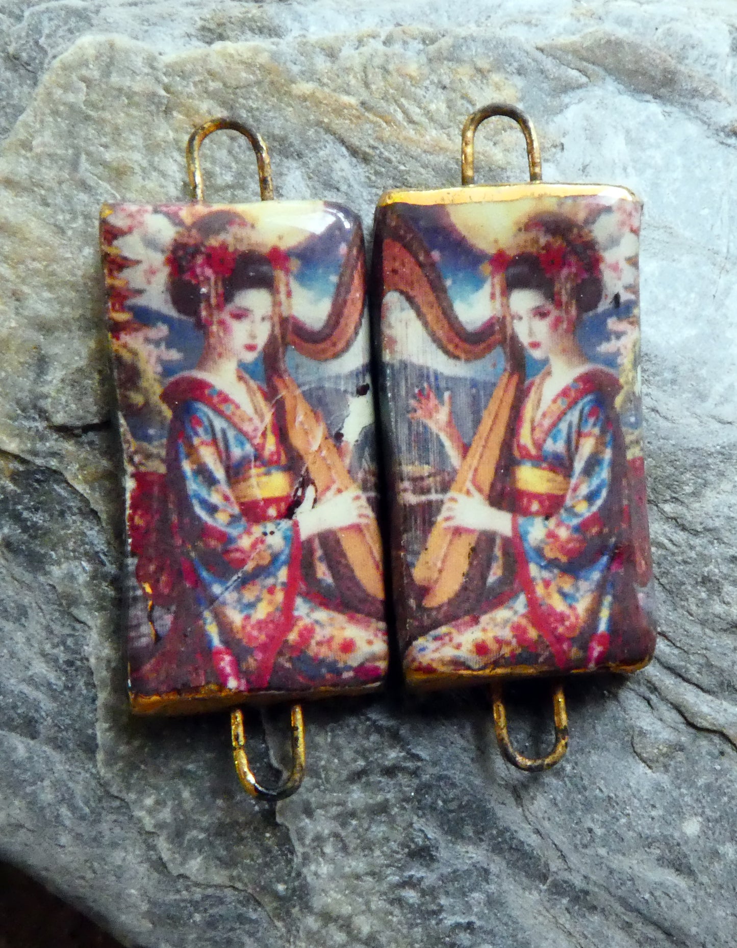 Ceramic Japanese Art Earring Connectors - #7