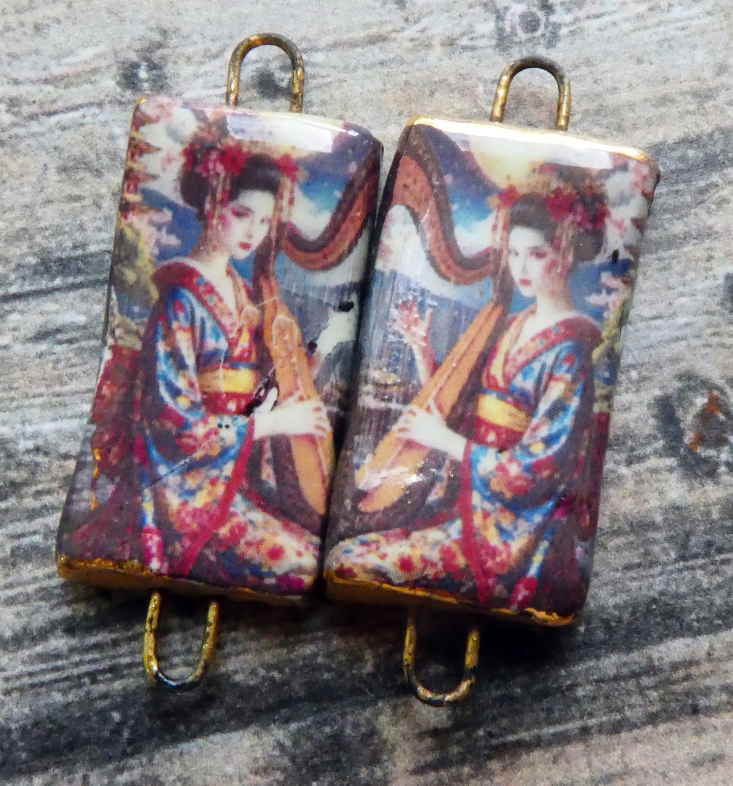 Ceramic Japanese Art Earring Connectors - #7
