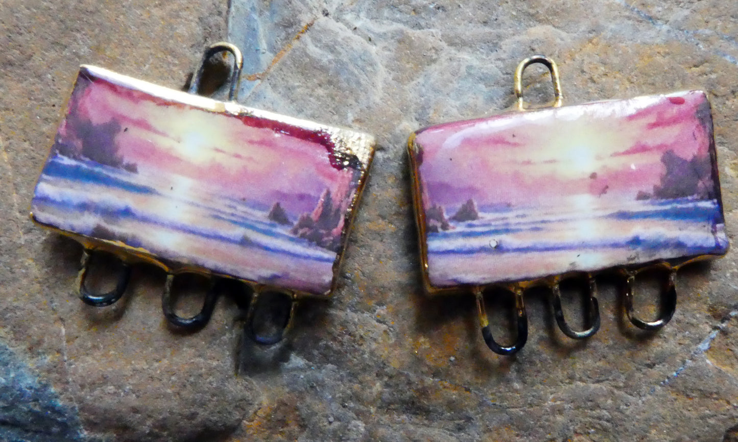 Ceramic Beach Scene Earring Connectors - #3