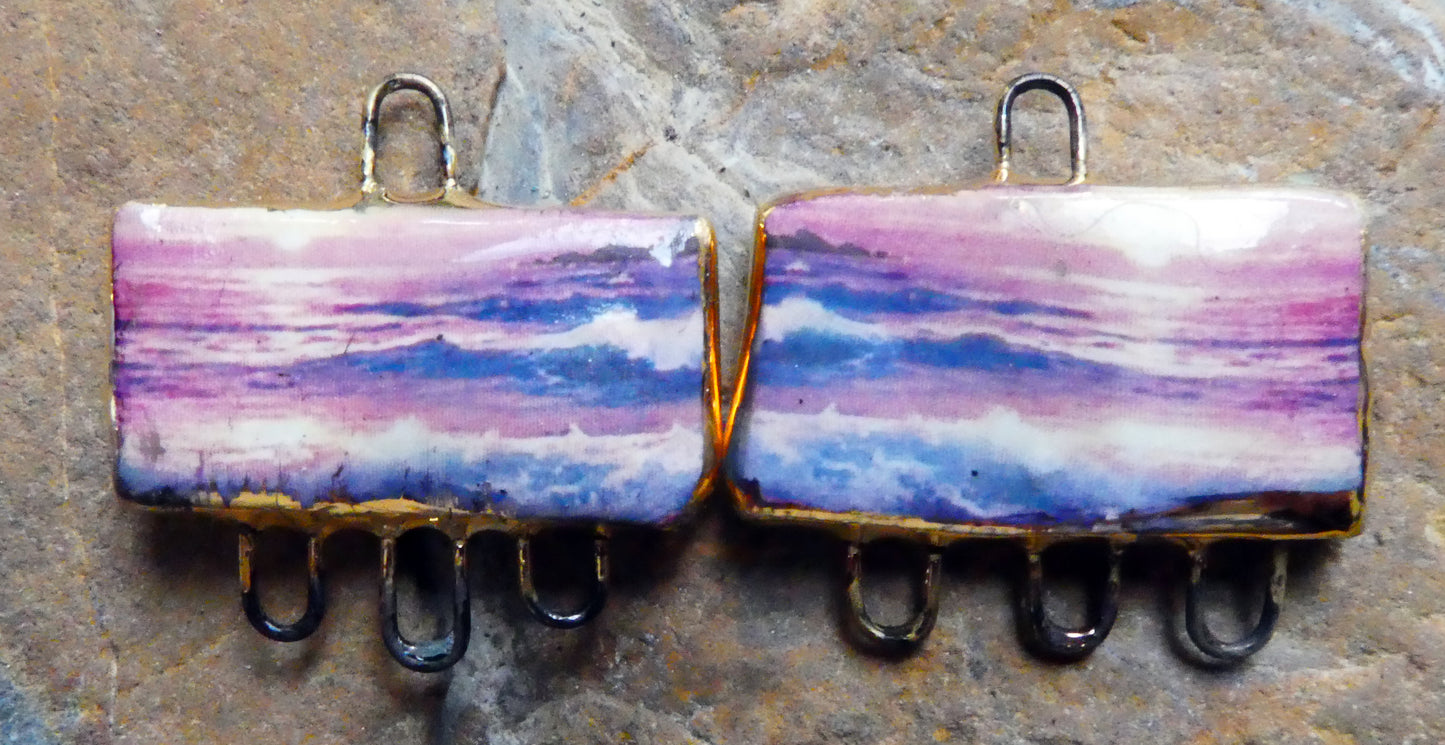 Ceramic Beach Scene Earring Connectors - #4