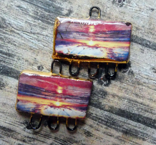 Ceramic Beach Scene Earring Connectors - #5