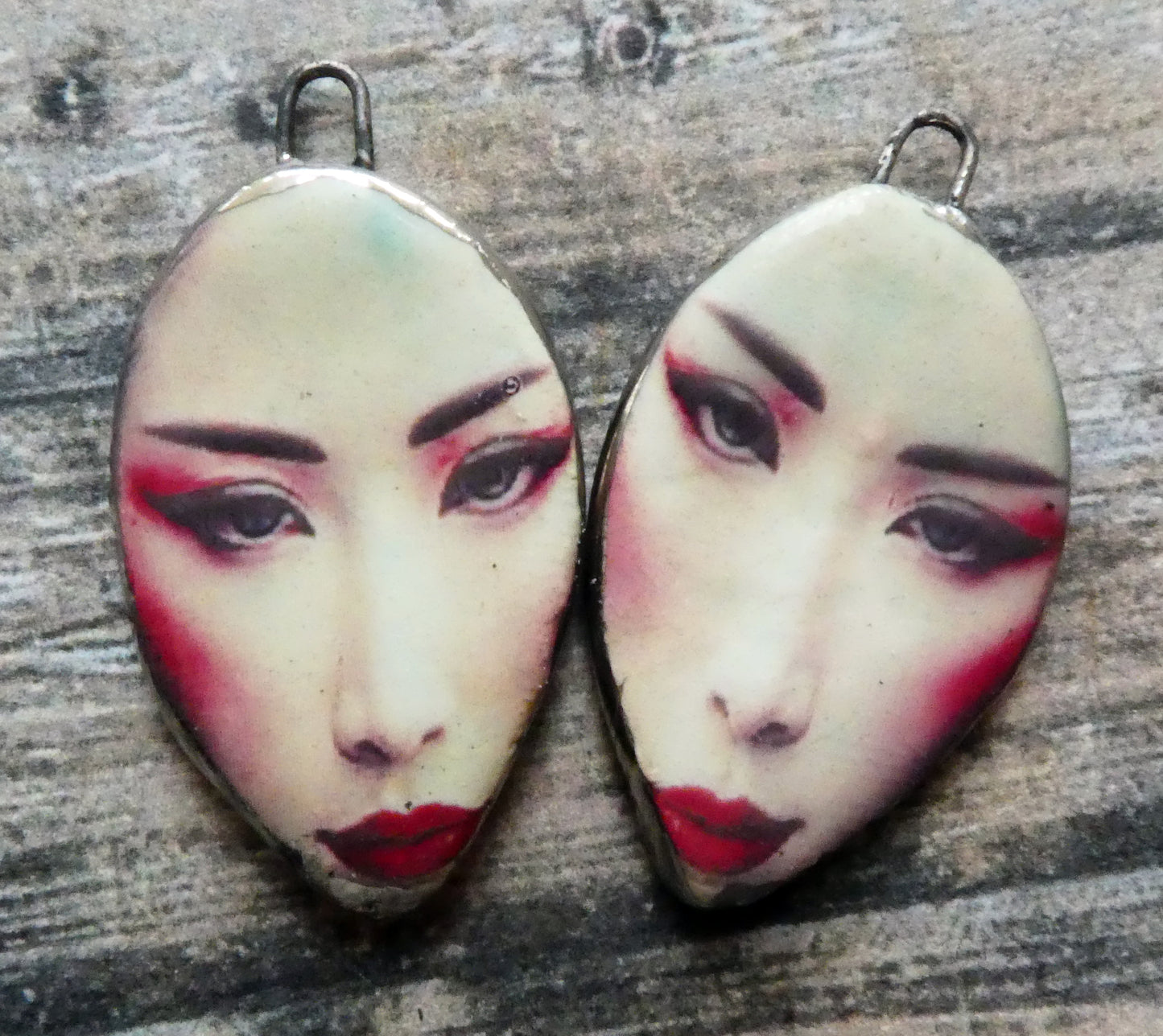 Ceramic Geisha Decal Face Charms -#5