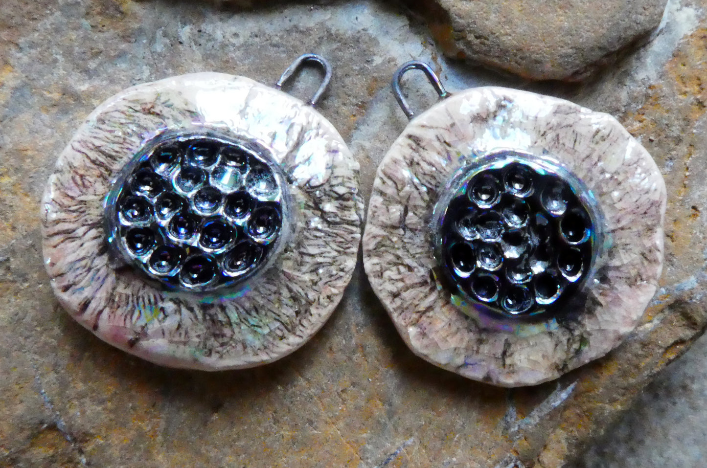 Ceramic Lustrous Feathery Flower Earring Charms - Orchid