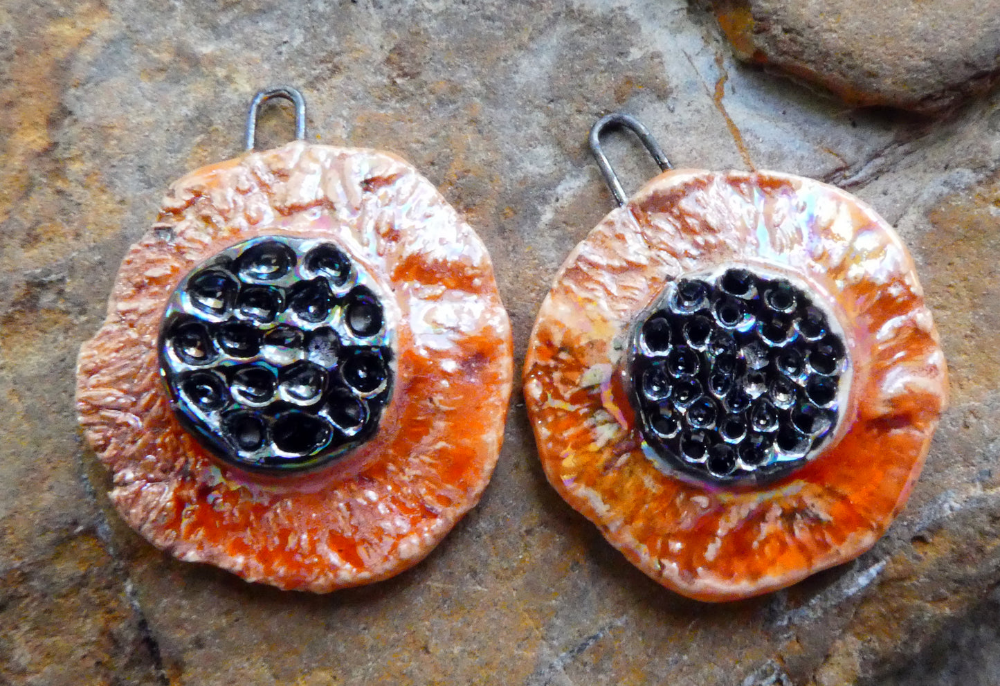 Ceramic Lustrous Feathery Flower Earring Charms - Wildfire